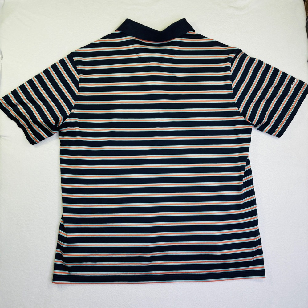 Ping Golf Polo Shirt Mens XL Navy Blue Orange Striped Short Sleeve Performance - Picture 2 of 9